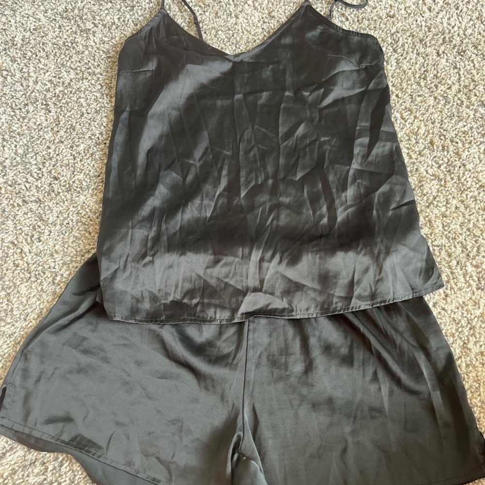 Stars Above Black Satin Pajama Set